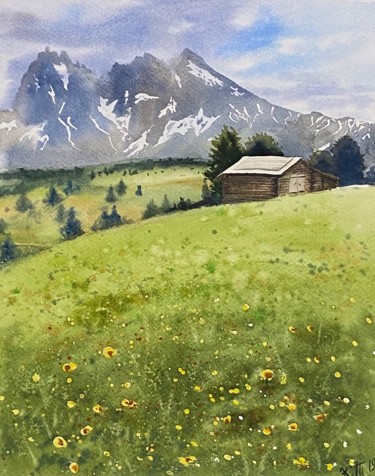 Картина под названием "Summer Alps" - Kseniia Tikhomirova, Подлинное произведение искусства, Акварель