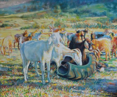 Painting titled "tractor tire and th…" by Kudret Türküm, Original Artwork, Oil