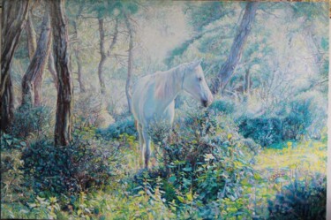 Painting titled "Horse in Heybeli (a…" by Kudret Türküm, Original Artwork, Oil