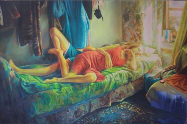 Painting titled "Falling Asleep" by Kudret Türküm, Original Artwork, Oil