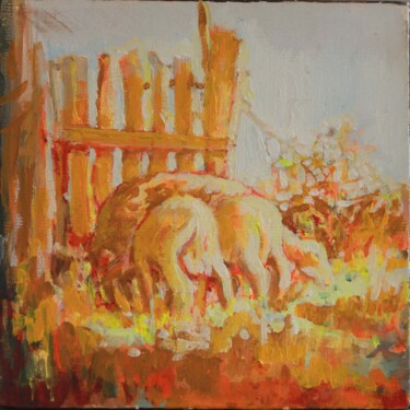 Painting titled "sheeps" by Kudret Türküm, Original Artwork, Oil