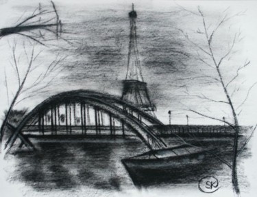 Drawing titled "Pont sur la Seine à…" by Sergey Kuimov, Original Artwork, Other