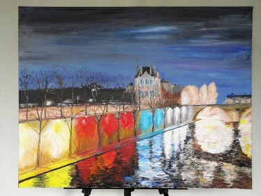 Painting titled "Paris, le  Louvre e…" by Sergey Kuimov, Original Artwork, Oil