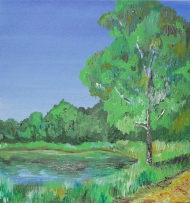 Painting titled "L'étang (pond)" by Sergey Kuimov, Original Artwork, Oil