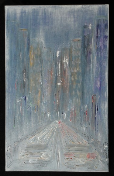 Painting titled "Grey city" by Sergey Kuimov, Original Artwork, Oil