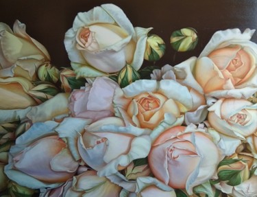 Painting titled "Rosas" by Julia Carro, Original Artwork, Oil