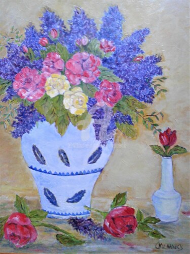 Painting titled "VASE AUX LILAS" by Kulhaneck, Original Artwork, Acrylic
