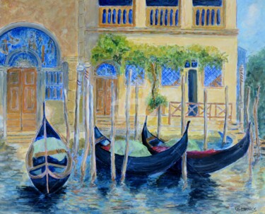 Painting titled "GONDOLES A VENISE" by Kulhaneck, Original Artwork, Oil