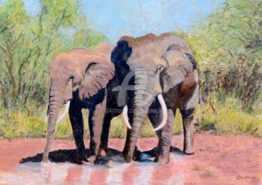 Peinture intitulée "ELEPHANTS AU KENIA" par Kulhaneck, Œuvre d'art originale, Huile