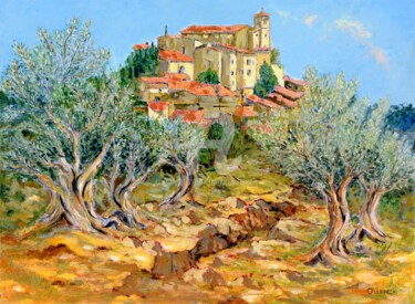Peinture intitulée "village de Figanier…" par Kulhaneck, Œuvre d'art originale, Huile