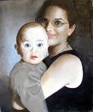 Pintura intitulada "Sra. Ana e seu filho" por Josef  G. V. Kulig, Obras de arte originais
