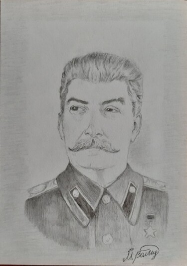 Рисунок под названием "И.В.Сталин" - Kulikova Mary, Подлинное произведение искусства, Карандаш