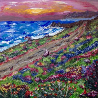Картина под названием "Дорога вдоль моря" - Nadya Kulikova, Подлинное произведение искусства, Акрил