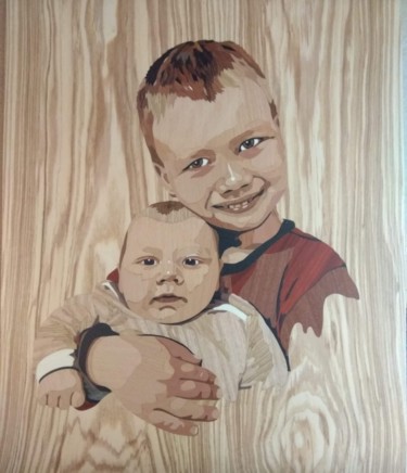 Картина под названием "Portrait of children" - Maxim Kulin, Подлинное произведение искусства, Мозаика Установлен на Другая ж…