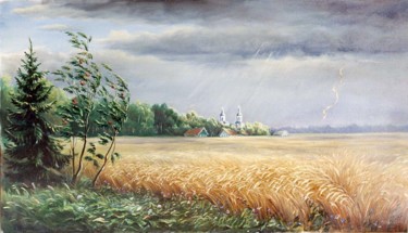 Картина под названием "Порыв ветра" - Николай Кулыгин, Подлинное произведение искусства, Масло