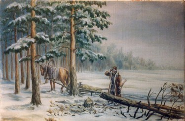 Peinture intitulée "Декабрь. Заготовка…" par Nikolai Kulygin, Œuvre d'art originale, Huile