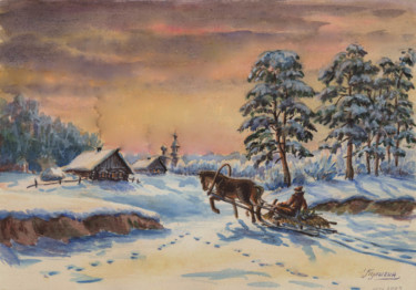 Картина под названием "Вечер перед Рождест…" - Николай Кулыгин, Подлинное произведение искусства, Акварель