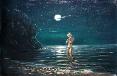 Картина под названием "Ночная купальщица" - Николай Кулыгин, Подлинное произведение искусства, Масло