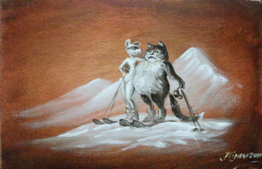 Painting titled "Покоритель снежных…" by Nikolai Kulygin, Original Artwork, Oil