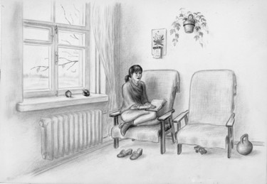 「Ожидание.」というタイトルの描画 Николай Кулыгинによって, オリジナルのアートワーク, 鉛筆