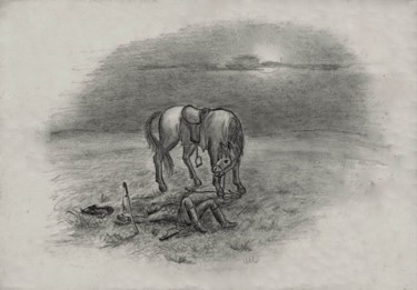 Drawing titled "Там вдали за рекой.…" by Nikolai Kulygin, Original Artwork, Pencil