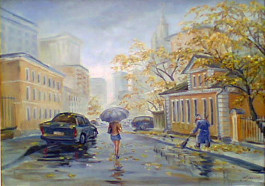 Картина под названием "Осень пришла в Моск…" - Николай Кулыгин, Подлинное произведение искусства, Масло