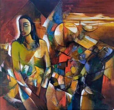 Painting titled "Solitary Inspiration" by Kumara Rathnayaka, Original Artwork, Acrylic Mounted on Wood Stretcher frame
