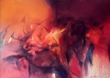 Malarstwo zatytułowany „Frenzy of Love” autorstwa Kumara Rathnayaka, Oryginalna praca, Akryl Zamontowany na Drewniana rama n…