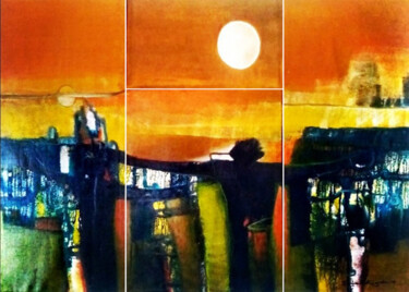 Pittura intitolato "Mystic with Evening…" da Kumara Rathnayaka, Opera d'arte originale, Acrilico Montato su Telaio per barel…
