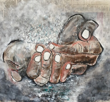 Malerei mit dem Titel "Catching Water" von Kumi Muttu, Original-Kunstwerk, Acryl