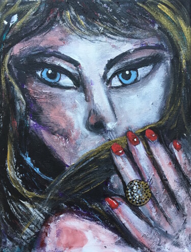 Malerei mit dem Titel "Her Ring" von Kumi Muttu, Original-Kunstwerk, Acryl