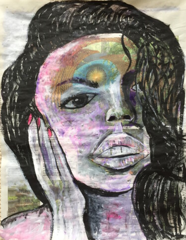 Schilderij getiteld "Face Portrait I" door Kumi Muttu, Origineel Kunstwerk, Acryl