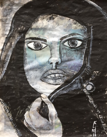 Schilderij getiteld "Face Portrait II" door Kumi Muttu, Origineel Kunstwerk, Acryl