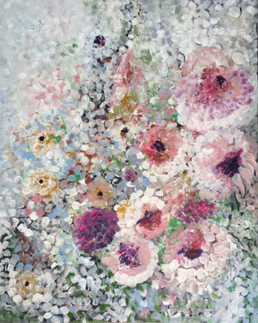 Schilderij getiteld "Wall Floral Art III" door Kumi Muttu, Origineel Kunstwerk, Acryl