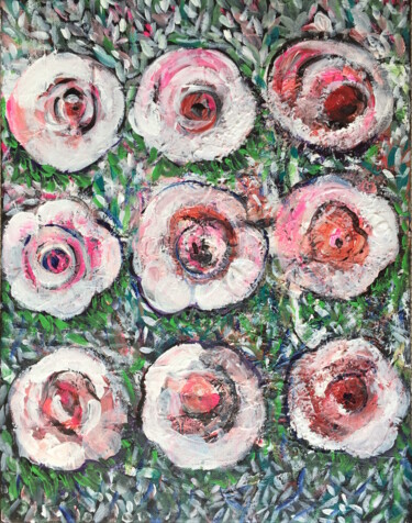 Peinture intitulée "Roses in Line" par Kumi Muttu, Œuvre d'art originale, Acrylique