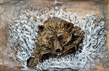 Painting titled "Bear Splash" by Kumi Muttu, Original Artwork, Acrylic