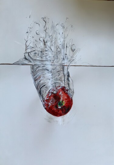 Painting titled "Apple Splashing" by Kumi Muttu, Original Artwork, Acrylic