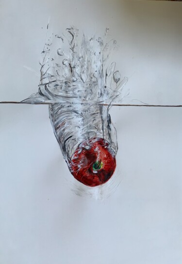 Malerei mit dem Titel "Apple Splashing" von Kumi Muttu, Original-Kunstwerk, Acryl