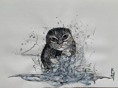 Malerei mit dem Titel "Drowned Kitten" von Kumi Muttu, Original-Kunstwerk, Acryl