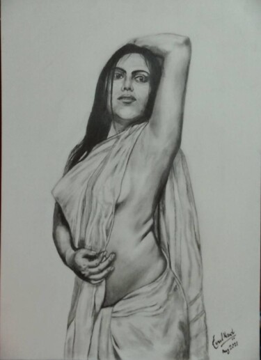 Dessin intitulée "Indian women" par Kunal Nandi, Œuvre d'art originale, Crayon
