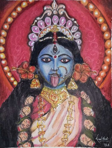 Pittura intitolato "GODDESS KALI" da Kunal Nandi, Opera d'arte originale, Pastello