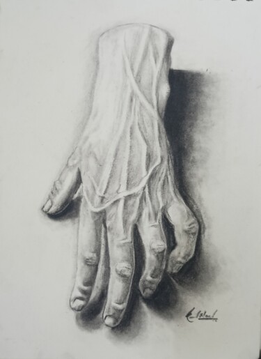 Рисунок под названием "The Hand" - Kunal Nandi, Подлинное произведение искусства, Древесный уголь