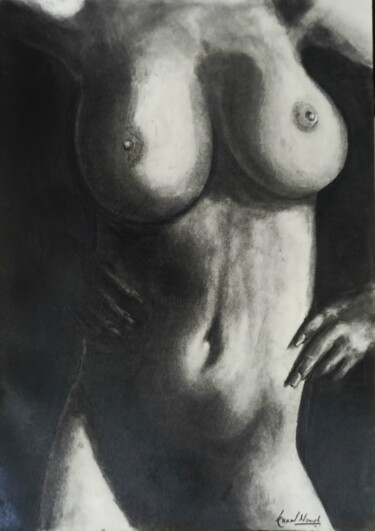 Drawing titled "NUDE POSING" by Kunal Nandi, Original Artwork, Charcoal