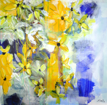Painting titled "Frühling in mir" by Merita Seitz, Original Artwork, Acrylic Mounted on Wood Stretcher frame