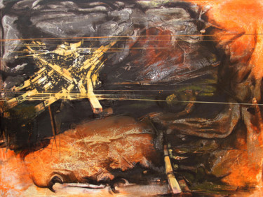 Painting titled "Burned Bush" by Kuntal Barai, Original Artwork, Acrylic Mounted on Wood Stretcher frame