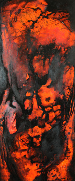 Painting titled "Volcano Man" by Kuntal Barai, Original Artwork, Acrylic Mounted on Other rigid panel