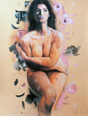 Картина под названием "орхидея" - Rom, Подлинное произведение искусства, Масло
