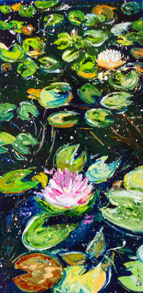 Water lily pond Painting titled "Water lily pond" by Liubov Kuptsova, Original Art, Oil Mounted on Stretcher frame
