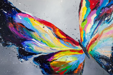 Painting titled "Bright butterfly 2" by Liubov Kuptsova, Original Artwork, Oil Mounted on Wood Stretcher frame
