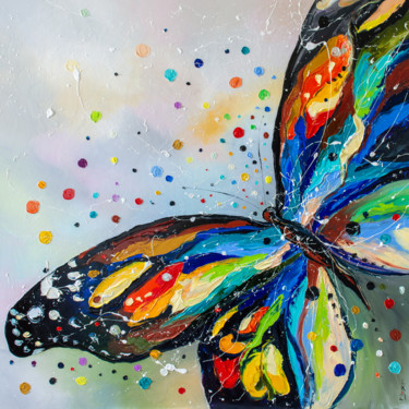 Painting titled "Bright butterfly 3" by Liubov Kuptsova, Original Artwork, Oil Mounted on Wood Stretcher frame